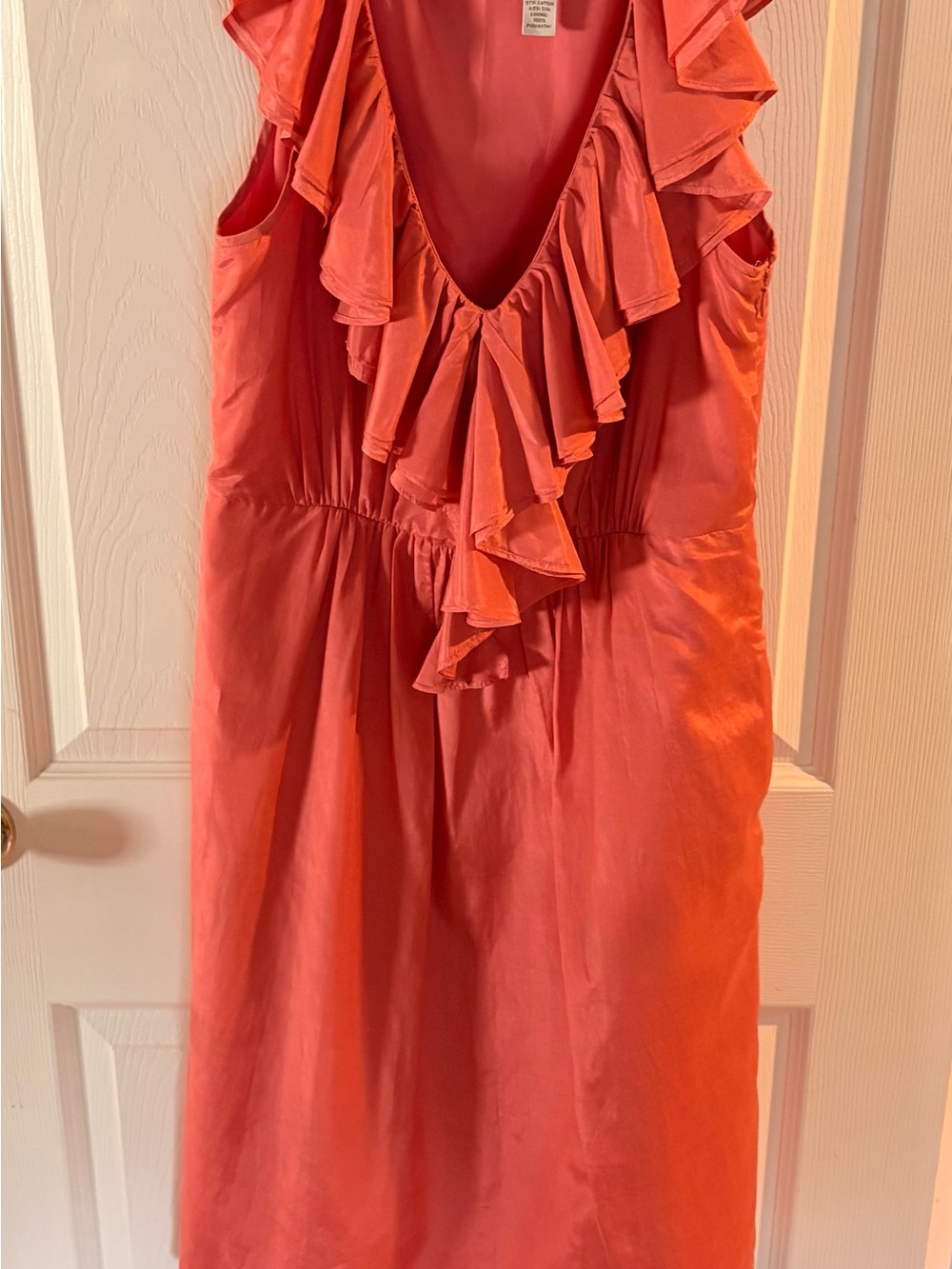 J. Crew Coral Ruffle-Front Sleeveless Silk Dress